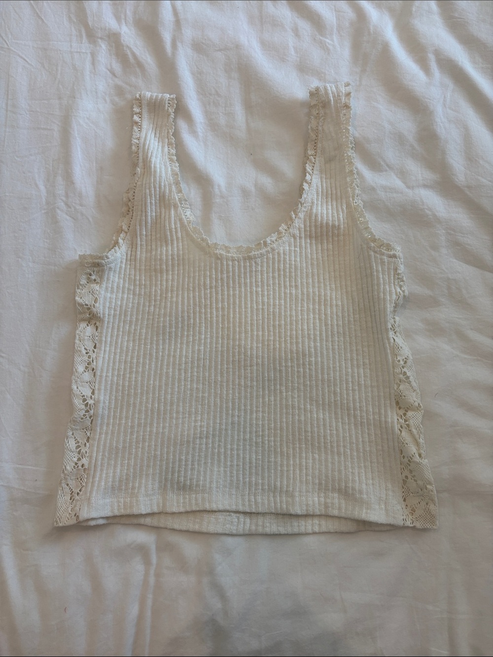 Free the Roses Cream Ribbed Lace-Trim Tank Top - Picture 2 of 3
